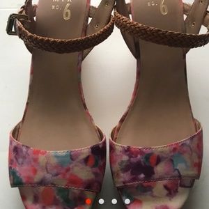 Watercolor Wedge Sandals